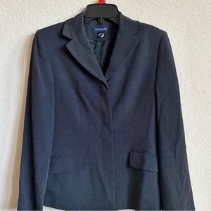 Ann Taylor Graphite Gray with Navy Dot Blazer Size 2 Wool Blend